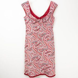 Nanette Lepore Dress Paisley Print Fringe Trim Sleeveless Red Black Size 6